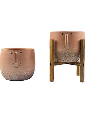 Esranın Dünyası Bitki Tasarımı Ev Dekorasyon Aksesuar Surat Desenli Toprak Saksı Saksılık Salon Çiçeklik Ikili Set Ayaksız - 4 Ayaklı- 19 cm