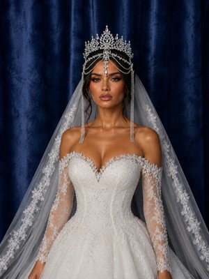 Sabek Bujiteri Diamond Veil Crown Alınlıklı Gelin,kına,nişan,söz,after,bride,party Taç
