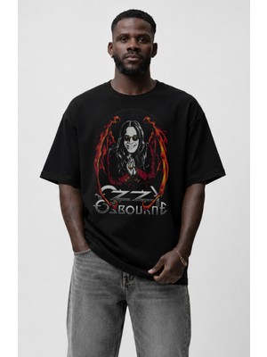 Fuddy Moda Unisex Ozzy Osbourne Baskılı Tişört, Oversize Rock-Metal Baskılı T-Shirt