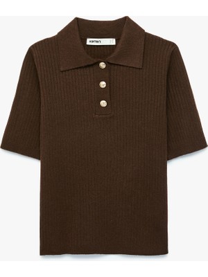 Koton Regular Fit Kısa Kollu Polo Yaka Triko Kazak