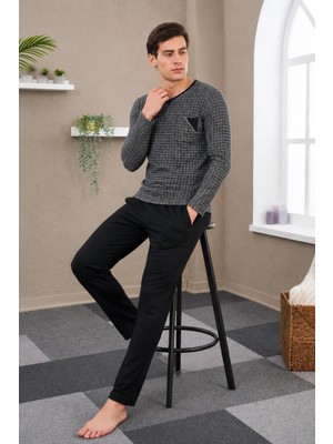 Gd Goldoremi Premium Erkek Jakarlı Pamuklu Orta Kalın Uzun Kollu Rahat Kalıp Pijama Takım