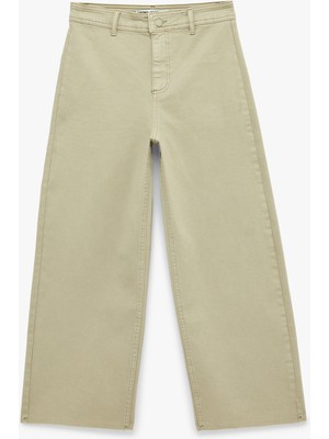Koton Cepli Rahat Kalıp Kesik Paça Yüksek Bel  Jean Pantolon - Culoette Jean