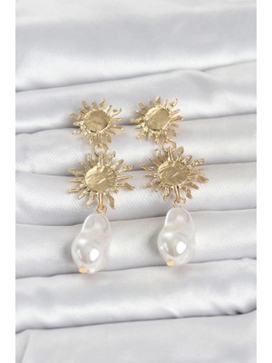 Sylar Gold Renk Pirinç Güneş Model Detaylı Kadın Küpe