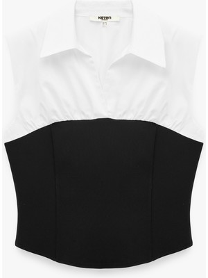 Koton Slim Fit Pamuklu Gömlek Yaka Renk Bloklu Kolsuz Poplin Bluz