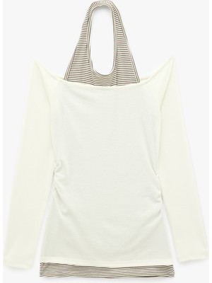 Koton Slim Fit Viskon Karışımlı Halter Yaka Uzun Kollu Ikili Tişört