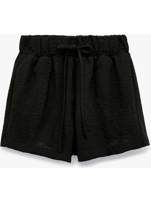 Koton Keten Görünümlü Beli Bağcıklı Mini Mikro Şort