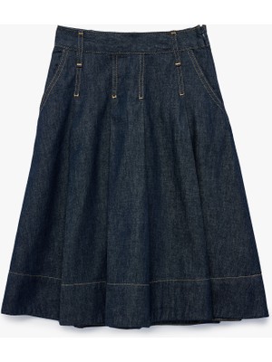 Koton Pamuklu A Kesim Pileli Midi Denim Etek