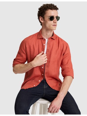 Pierre Cardin Erkek Kiremi Nefes Alan %100 Keten Regular Fit Uzunkollu Gömlek 50320945-VR031