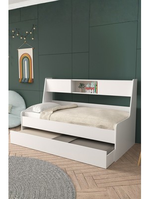 Setay Yavrulu Karyola, Viyole Kapaklı, Kitaplıklı Yavrulu Karyola - 90X200