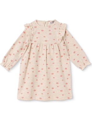 Hellobaby Kız Bebek Elbise Çiçek Baskılı Düğmeli Bisiklet Yaka Long Sleeve