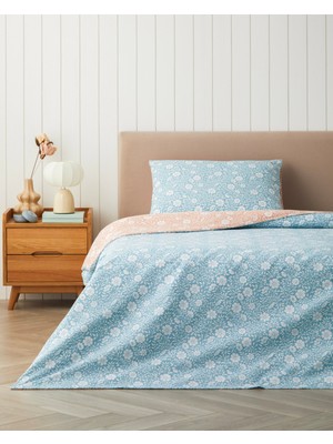English Home Floria Kolay Ütülenir Tek Kişilik Nevresim Takımı 160X220 cm Mavi-Turuncu