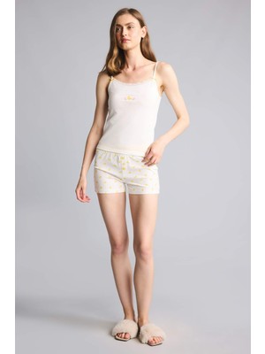 DeFacto Regular Fit Askılı Kalp Baskılı 2'li Ekru Pijama Takım G9859AX26SM