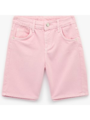 Koton Kız Çocuk Pamuklu Loose Fit Desensiz Denim Şort Pratik Cep Özelliği ile