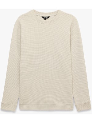 Koton Pamuklu Waffle Dokulu Uzun Kollu Bisiklet Yaka Basic Sweatshirt
