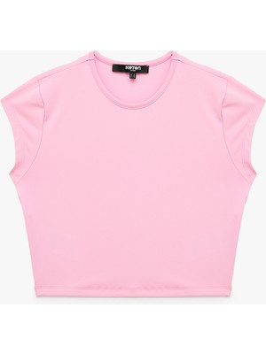 Koton Slim Fit Kısa Kollu Bisiklet Yaka Crop Spor Tişört
