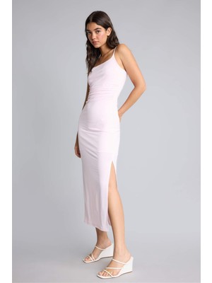 DeFacto Bodycon Vücudu Saran Kare Yaka Askılı Mıı Açık Pembe Elbise H6454AX26SM