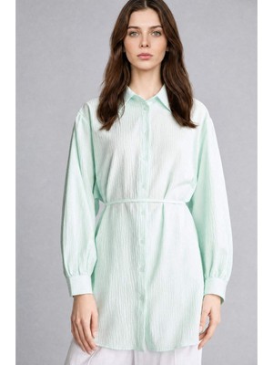 DeFacto Relax Fit Kırışık Dokulu Kumaş Uzun Kollu Açık Nane Tunik H7714AX26HS
