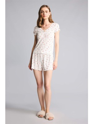 DeFacto Regular Fit Kısa Kollu Desenli Pijama Takımı G9932AX26SM