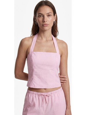 Koton Koton x Sibil Çetinkaya - Pamuklu Slim Fit Arkadan Bağlama Detaylı Çizgili Halter Yaka Korse Büstiyer