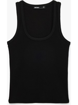 Koton Slim Fit Pamuklu Kolsuz U Yaka Fitilli Atlet