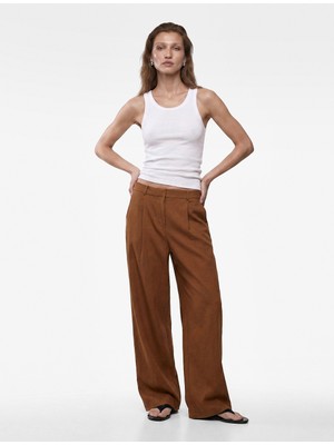 Koton Cepli Pile Detaylı Geniş Paça Baggy Keten Pantolon
