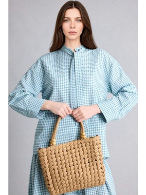 DeFacto Regular Fit Krinkıl Kumaş Uzun Kollu Nane Yeşili Ekose Tunik H7715AX26HS