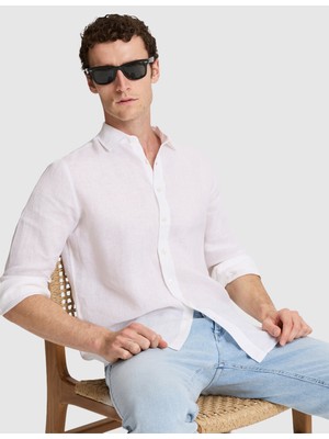 Pierre Cardin Erkek Beyaz Nefes Alan %100 Keten Regular Fit Uzunkollu Gömlek 50320945-VR013