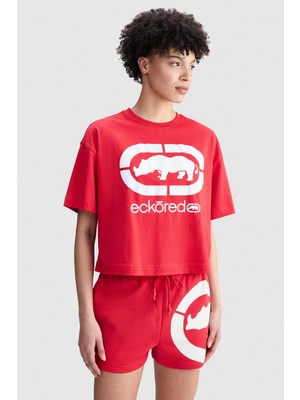 Ecko Unltd. Ecko Red Audrey Loose Fit Bisiklet Yaka Baskılı %100 Pamuk Kadın Kırmızı Tshirt