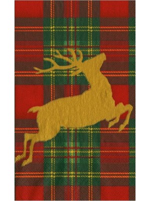 Caspari Reindeer Tartan Red Dinner Napkins - Includes 15 Dinner Napkins