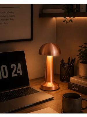 Northcity Modern Bronz Mantar Masa Lambası LED Dokunmatik Şarjlı Dekoratif Aydınlatma - 3 Seviyeli Renk