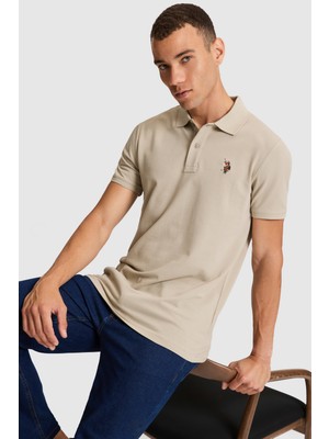 U.S. Polo Assn. Erkek Açık Haki Regular Fit Polo Yaka Basic Tişört 50326972-VR183
