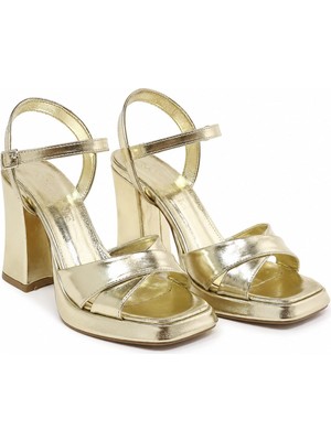 Foreversoles Kadin Gumus Platform Kalin Topuklu Sandalet Metalik Strappy Abiye Ayakkabi
