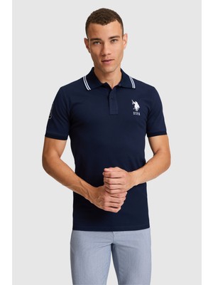 U.S. Polo Assn. Erkek Lacivert Slim Fit Polo Yaka Basic Tişört 50322384-VR033