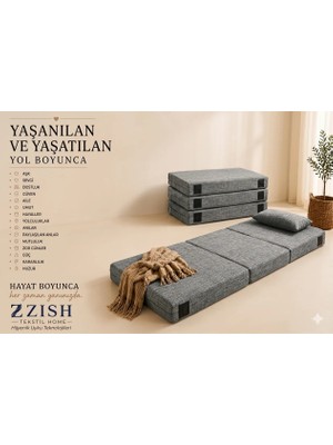 Zish Home FLEXA Gri 7 cm Katlanır Sünger Yatak | Yer Yatağı, Misafir Yatağı | Puf, Koltuk, Şilte ve Minder Kullanımı | Taşıma Kulplu | Fermuarlı Yıkanabilir Keten Kılıf | 24 DNS Orta Sert Sünger