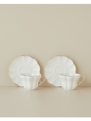 English Home Velisse New Bone China 4 Parça 2 Kişilik Çay Fincanı Takımı 180 ml Beyaz-Gold Şık Tasarım
