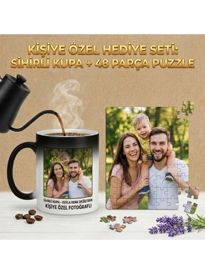 Dmn Cup Shop Kişiye Özel Fotoğraflı Sihirli Kupa Bardak ve 48 Parça Puzzle Hediye Seti - Isıyla Renk Değiştiren Sürpriz
