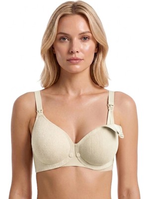 Cottonhill Seamless Bra - Mavelle | Krem Lazer Kesim Klipsli ve Çıtçıtlı Önü Açılabilir Emzirme Sütyeni