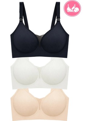 Cottonhill Seamless Bra - Nuvia | Lazer Kesim Klipsli Önden Açılabilir Dikişsiz Emzirme Sütyeni 3'lü Paket