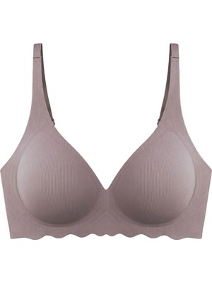 Cottonhill Seamless Bra - Lumera | Kahverengi Lazer Kesim Balensiz Rib Dokulu Dalga Kesim Dikişsiz Kadın Sütyen