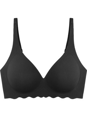 Cottonhill Seamless Bra - Lumera | Siyah Lazer Kesim Balensiz Rib Dokulu Dalga Kesim Dikişsiz Kadın Sütyen