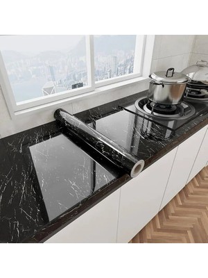 Aslanoğlu Store Siyah Mermer Desenli Yapışkanlı Tezgah Folyosu (3 Mt.x 60 Cm)