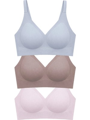 Cottonhill Seamless Bra - Velora | Lazer Kesim Balensiz Rib Dokulu Dikişsiz Kadın Sütyen 3'lü Paket