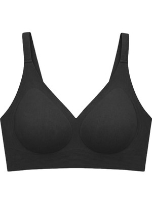 Cottonhill Seamless Bra - Velora | Siyah Lazer Kesim Balensiz Rib Dokulu Dikişsiz Kadın Sütyen
