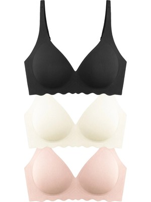Cottonhill Seamless Bra - Lumera|lazer Kesim Balensiz Rib Dokulu Dalga Kesim Dikişsiz Kadın Sütyen 3'lü Paket-2