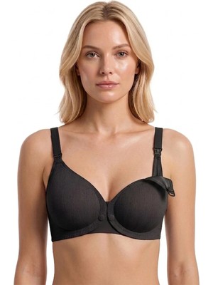 Cottonhill Seamless Bra - Mavelle | Siyah Lazer Kesim Klipsli ve Çıtçıtlı Önü Açılabilir Emzirme Sütyeni