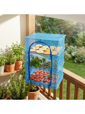 Aslanoğlu Store 3 Katlı Fermuarlı Sebze Meyve Kurutucu File – 40X40 cm Katlı Askılı Kurutma Filesi (52 cm Uzunluk)