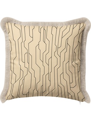 Hanna Home Bej Kırlent Kılıfı Çizgili Dekoratif Yastık Kılıfı Saçaklı Kırlent Koltuk Takımı Aksesuarı 43X43 cm