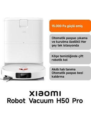 Robot Vacuum H50 Pro Beyaz Akıllı Robot Süpürge + Paspas - 15000 Pa Emiş Gücü ( Xiaomi Tr Garantili)