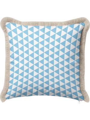 Hanna Home Dekoratif Kırlent Kılıfı Mavi Üçgen Desenli Yastık Kılıfı Salon Koltuk Yastığı 43X43 cm
