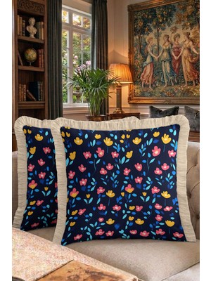 Hanna Home Çiçek Desenli Dekoratif Kırlent Kılıfı Saçaklı Kırlent Kanepe Dekorasyonu 43X43 cm